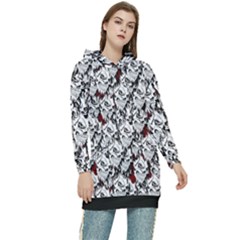 Demonic Skulls Pattern, Spooky Horror, Halloween Theme Women s Long Oversized Pullover Hoodie by Casemiro