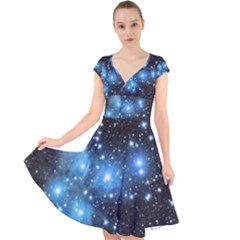 Pleiades (m45) Cap Sleeve Front Wrap Midi Dress by idjy