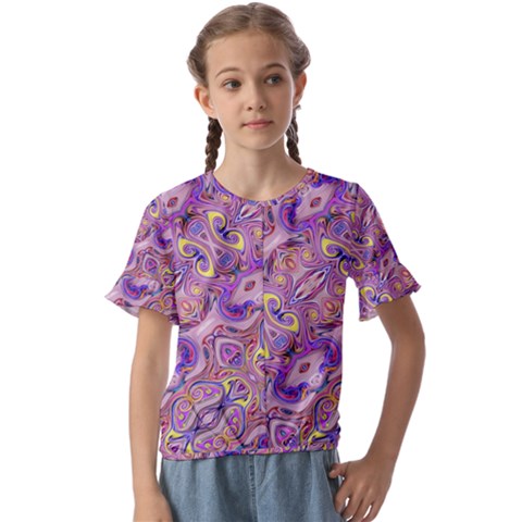 Liquid Art Pouring Abstract Seamless Pattern Tiger Eyes Kids  Cuff Sleeve Scrunch Bottom Tee by artico