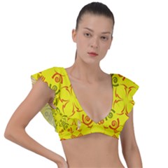Abstract Pattern Geometric Backgrounds   Plunge Frill Sleeve Bikini Top