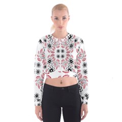 Folk Flowers Print Floral Pattern Ethnic Art Cropped Sweatshirt by Eskimos