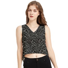 Pixel Grid Dark Black And White Pattern V-neck Cropped Tank Top