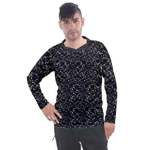 Pixel Grid Dark Black And White Pattern Men s Pique Long Sleeve Tee by dflcprintsclothing