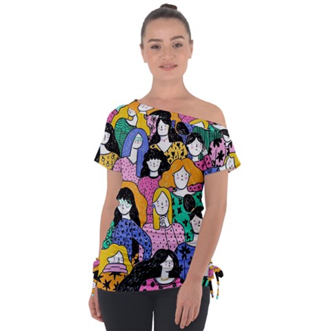 Women Off Shoulder Tie-up Tee by Sparkle