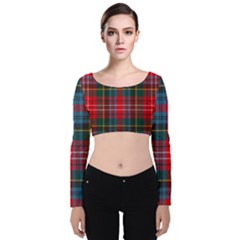 Caledonia Modern Tartan Velvet Long Sleeve Crop Top