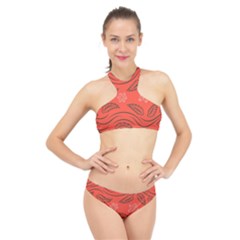 Folk Flowers Print Floral Pattern Ethnic Art High Neck Bikini Set by Eskimos