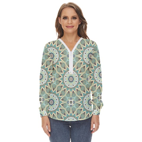 Mandala  Zip Up Long Sleeve Blouse by zappwaits