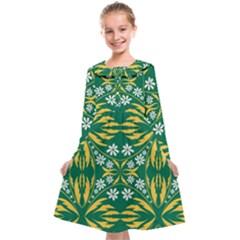 Folk Flowers Print Floral Pattern Ethnic Art Kids  Midi Sailor Dress by Eskimos