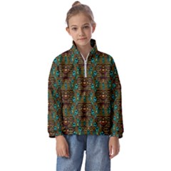 Artworks Pattern Leather Lady In Gold And Flowers Kids  Half Zip Hoodie by pepitasart
