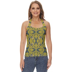 Folk Flowers Print Floral Pattern Ethnic Art Basic Halter Top by Eskimos