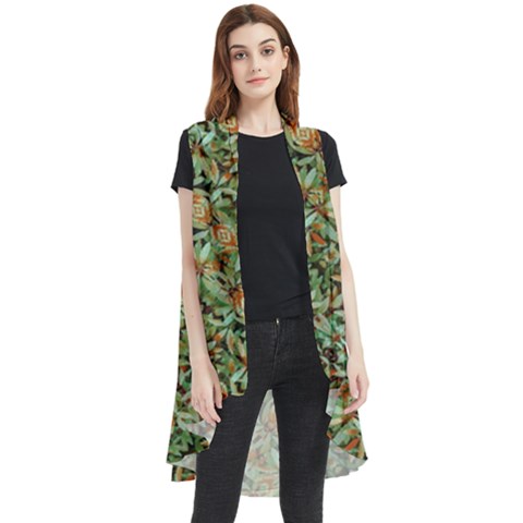 Colorful Stylized Botanic Motif Pattern Sleeveless Chiffon Waistcoat Shirt by dflcprintsclothing