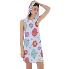 Easter Seamless Pattern With Cute Eggs Flowers Racer Back Hoodie Dress
