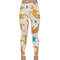 Cute Cats Seamless Pattern With Stars Funny Drawing Kittens Lightweight Velour Classic Yoga Leggings by Jancukart