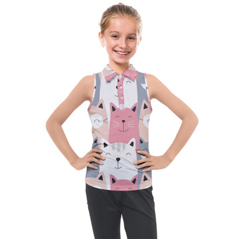 Cute Seamless Pattern With Cats Kids  Sleeveless Polo Tee by Jancukart