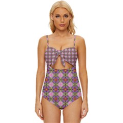 Seamless Psychedelic Pattern Knot Front One-piece Swimsuit