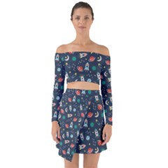 Cute-patterns- Off Shoulder Top With Skirt Set