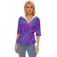 Leaf-pattern-with-neon-purple-background Lightweight Drawstring Hooded Top by Jancukart