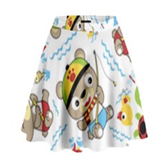 Vector-seamless-pattern-cute-fishing-animals-cartoon High Waist Skirt by Jancukart