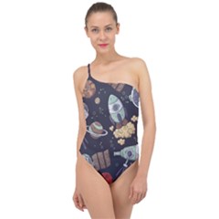 Hand-drawn-pattern-space-elements-collection Classic One Shoulder Swimsuit by Jancukart