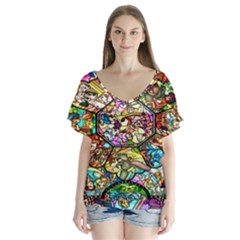 Character Disney Stained V-neck Flutter Sleeve Top by artworkshop