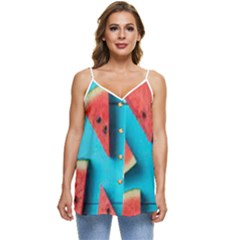 Watermelon Blue Background Casual Spaghetti Strap Chiffon Top