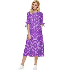Folk Flowers Print Floral Pattern Ethnic Art Bow Sleeve Chiffon Midi Dress by Eskimos