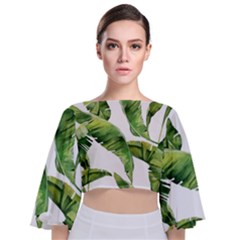 Sheets Tropical Plant Palm Summer Exotic Tie Back Butterfly Sleeve Chiffon Top by artworkshop