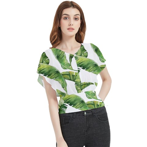 Sheets Tropical Plant Palm Summer Exotic Butterfly Chiffon Blouse by artworkshop
