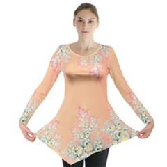 Peach Spring Frost On Flowers Fractal Long Sleeve Tunic  by Artist4God