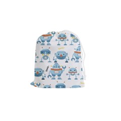 Seamless Pattern With Funny Robot Cartoon Drawstring Pouch (small) by Jancukart