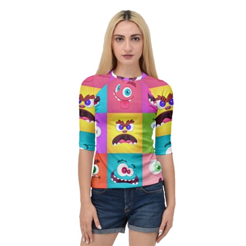 Monsters Emotions Scary Faces Masks With Mouth Eyes Aliens Monsters Emoticon Set Quarter Sleeve Raglan Tee by Jancukart