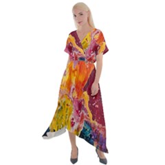 Art-color Cross Front Sharkbite Hem Maxi Dress