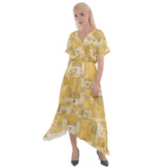 Background Abstract Cross Front Sharkbite Hem Maxi Dress