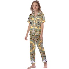 Motif-circle-vintage-circular-pattern Kids  Satin Short Sleeve Pajamas Set by Jancukart
