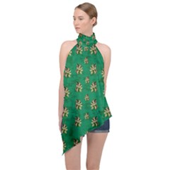 Water Lilies In The Soft Clear Warm Tropical Sea Halter Asymmetric Satin Top by pepitasart
