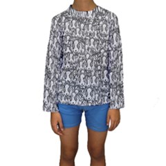Sketchy Monster Insect Drawing Motif Pattern Kids  Long Sleeve Swimwear by dflcprintsclothing