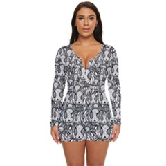 Sketchy Monster Insect Drawing Motif Pattern Long Sleeve Boyleg Swimsuit by dflcprintsclothing