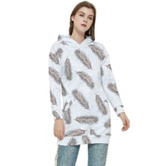 Christmas-seamless-pattern-with-gold-fir-branches Women s Long Oversized Pullover Hoodie by nate14shop