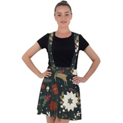 Hand Drawn Christmas Pattern Design Velvet Suspender Skater Skirt by nate14shop