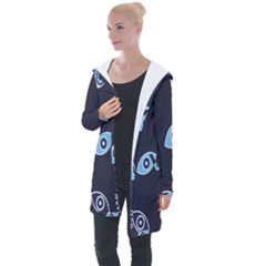 Eyes Evil Eye Blue Pattern Design Longline Hooded Cardigan