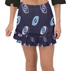 Eyes Evil Eye Blue Pattern Design Fishtail Mini Chiffon Skirt