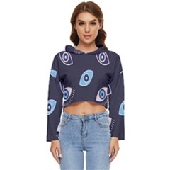 Eyes Evil Eye Blue Pattern Design Women s Lightweight Cropped Hoodie by artworkshop