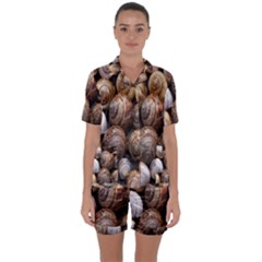 Snail Shells Pattern Arianta Arbustorum Satin Short Sleeve Pajamas Set