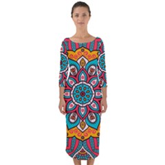 Mandala Spirit Quarter Sleeve Midi Bodycon Dress by zappwaits