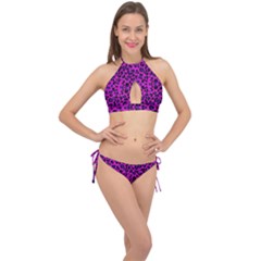 Pattern-tiger-purple Cross Front Halter Bikini Set by nate14shop