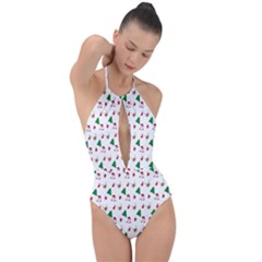 Christmas Tree,santa Plunge Cut Halter Swimsuit by nate14shop