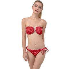 Christmas Pattern,love Red Twist Bandeau Bikini Set by nate14shop