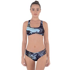 Abstract Painting Black Criss Cross Bikini Set