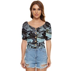 Abstract Painting Black Button Up Blouse