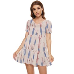 Floral Branches Plant Drawing Tiered Short Sleeve Babydoll Dress by artworkshop